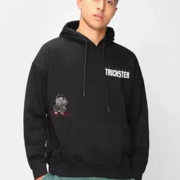 Bewakoof Jet Black Terry Graphic Relaxed Fit Hoodie-picture-41