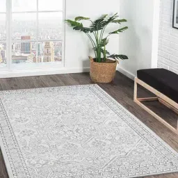 OBSESSIONS Cream Ethnic Polyester Machine Made Carpet 6x9 Feet image 2