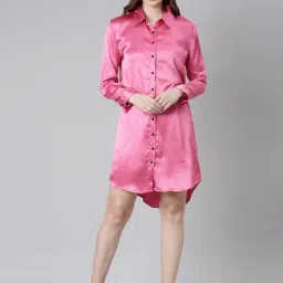 SHOWOFF Pink Regular Fit Shirt Dress-image-68