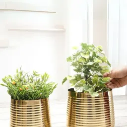 BEHOMA Gold Metal Ribbed Planter - Set of 2 image 2