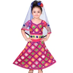 Ahhaaaa Kids Pink Embroidered Choli, Lehenga with Dupatta-picture-22
