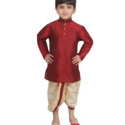 SG Yuvraj Kids Maroon & Gold Solid Kurta with Dhotis-picture-5