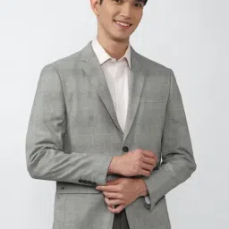 Peter England Elite Grey Slim Fit Checks Blazer-picture-31
