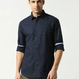 Dragon Hill Navy Cotton Slim Fit Printed Shirt-image-51