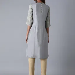 W Grey Embroidered Straight Kurta image 2
