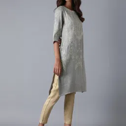 W Grey Embroidered Straight Kurta image 4