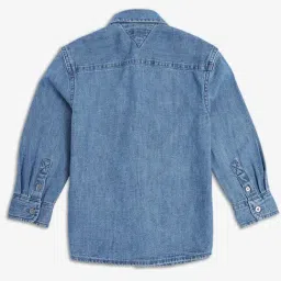 TOMMY HILFIGER Blue Boys Solid Regular Fit Twill Woven Shirt image 2