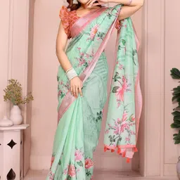 Suraj pari singh Floral Pure Linen Saree image 3