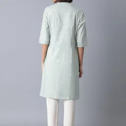 W Mint Green Cotton Printed Straight Kurta image 2