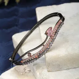 Zeneme Rose Gold Plated Gunmetal Toned Pink Crystal AD Openable Bracelet-picture-20