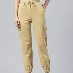 Popnetic Women Pure Cotton High-Rise Cargo Style Joggers Trousers-picture-48