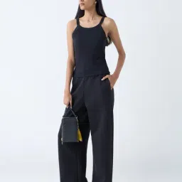 studiofit women Studiofit by Westside Black Ribbed-Textured Cotton-Blend Tank Top image 3