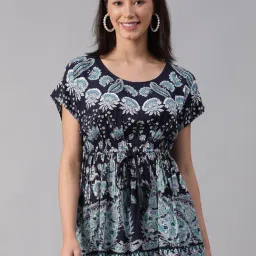 Oxolloxo Navy Floral Print Top-image-15