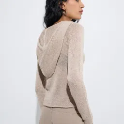 nuon women Nuon by Westside Beige Knit-Textured Cotton Top image 2