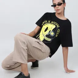 Bene Kleed Black Cotton Graphic Print Oversized T-Shirt image 4