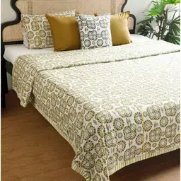 FREEDOM TREE Tamara Green & White Printed Pure Cotton King Bedcover-picture-20