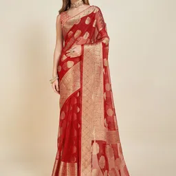 VARNI FABRICS Woven Design Zari Organza Ikat Saree-image-3