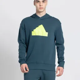 adidas Teal Blue Regular Fit Logo Print Hooded Sweatshirt-picture-24