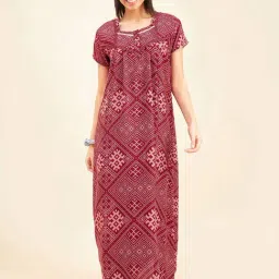 Sweet Dreams Maroon Cotton Printed Nighty-picture-28