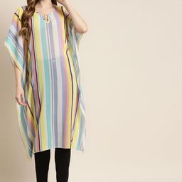 Qurvii Women Blue & White Striped Extended Sleeves Kaftan Kurta-picture-15