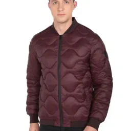 Arrow New York Burgundy Regular Fit Quilted Bomber Jacket-picture-34