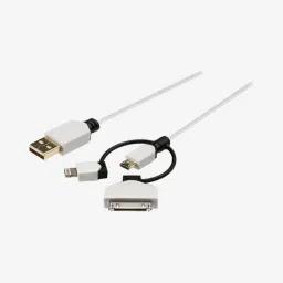 Nedis Koing 3-In-1 Sync & Charge Apple Lighting Cable, Micro-USB & 30- Pin Dock Adapter(White) image 1