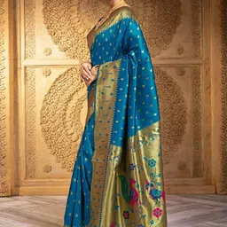 Kalista Ethnic Motifs Zari Silk Blend Handloom Paithani Saree image 4