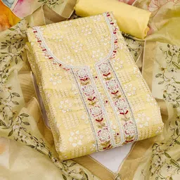 HERE&NOW Floral Embroidered Thread Work Unstitched Dress Material-picture-34