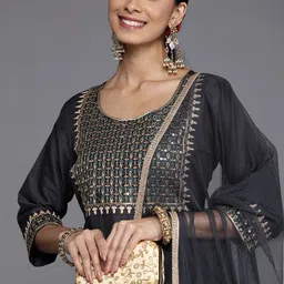 Libas Women Grey Ethnic Motifs Yoke Design Thread Work Kurta with Trousers & With Dupatta-picture-30
