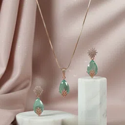 ABSOLUTE Artificial Stones Studded Pendant And Earrings-image-1