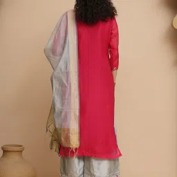 Tulsattva Women Ethnic Motifs Embroidered Regular Aari Work Kurta with Trousers & Dupatta image 3