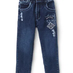 Olio Kids Denim Woven Full Length Jeans With Text Print & Badge Detailing - Navy Blue-picture-18
