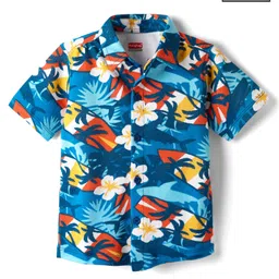 Babyhug Cotton Knit Half Sleeves Shirt With Floral Print - Blue-picture-21