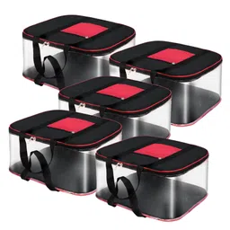 Storite Moisture Proof Big Nylon Transparent Underbed Storage Bag/Stationery Paper/Blankets/Clothes Storage Bag (BlackRed, 57x47x26 cm), Rectangular (Black & Red, 5 Pack) image 1