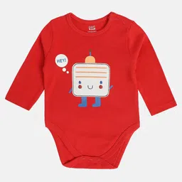 MINI KLUB Cotton Full Sleeves Robot Patch Embroidered Onesie - Red-picture-21