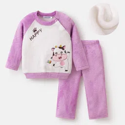Mark & Mia Full Raglan Sleeves Winter Wear Night Suit with Cow Embroidery - Plum-picture-13