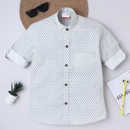 BAATCHEET Cotton Woven Full Sleeves Abstract Printed Shirt - White-picture-13