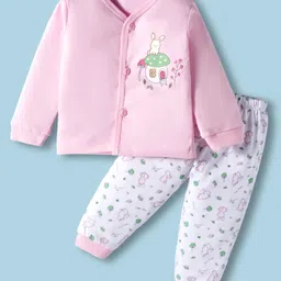 Mini Donuts Sinker Knit Full Sleeves Night Suit With Animal Print - Pink-picture-11