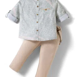 ToffyHouse Cotton Knit Full Sleeves Map Printed Party Shirt & Pant Set with Suspender - Tan-picture-22