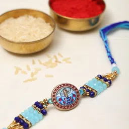 Exotic India Stone Studded & Beaded Meenakari Peacock Thread Rakhi-picture-19