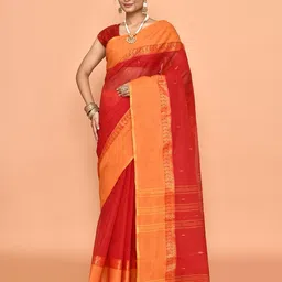 PUKU Woven Design Pure Cotton Taant Saree-image-62