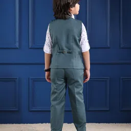 Mark & Mia Full Sleeves Printed 3 Piece Party Suit with Bow - Charcoal Grey & White image 2