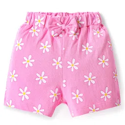 Babyhug Single Jersey Knit Shorts with Tropical Print & Bow Applique Pack of 2 - Pink image 2