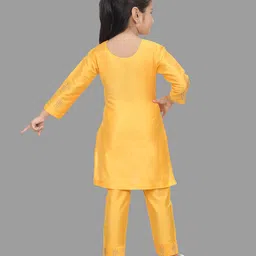 Pehanaava Silk Blend Three Forth Sleeves Hand Work Rhinestone Embellished Kurta & Pant Set - Yellow image 3