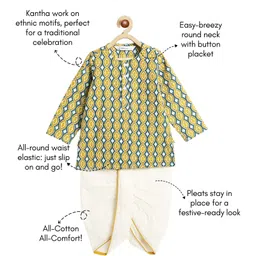 Campana 100% Cotton Woven Full Sleeves Abstract Printed Dhoti Kurta Set - Mustard & Blue image 3