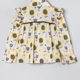 Hugsntugs Cotton Woven Full Sleeves Sunflower Printed Top - Yellow & Black image 3