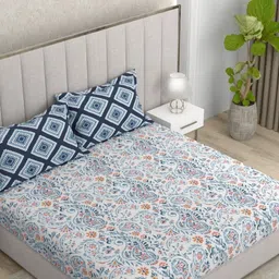 Pure Decor Blue & Orange Ethnic 180 TC Cotton Double King Bedsheet Set 2.54 m x 2.74 m-image-76