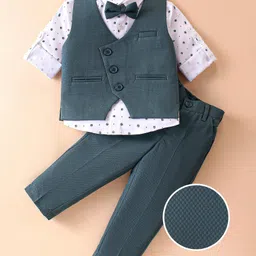 Mark & Mia Full Sleeves Printed 3 Piece Party Suit with Bow - Charcoal Grey & White image 3