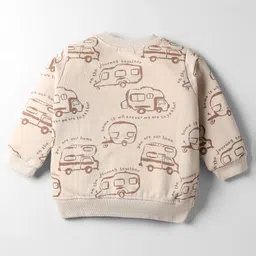 Zero Fleece Knit Full Sleeves Co-ords Winter Wear Sweatshirt & Lounge Pant Set with Vehicle Print - Beige image 3