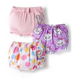 Babyhug Disney Lycra Knit Bloomer with Marie Graphic & Bow Applique Pack of 3 - Lilac White & Pink image 2